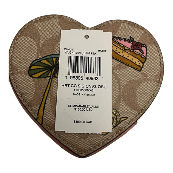 Coach X Observed By Us NWT Heart Coin Case In Signature Canvas in tan and pink - Picture 7 of 8